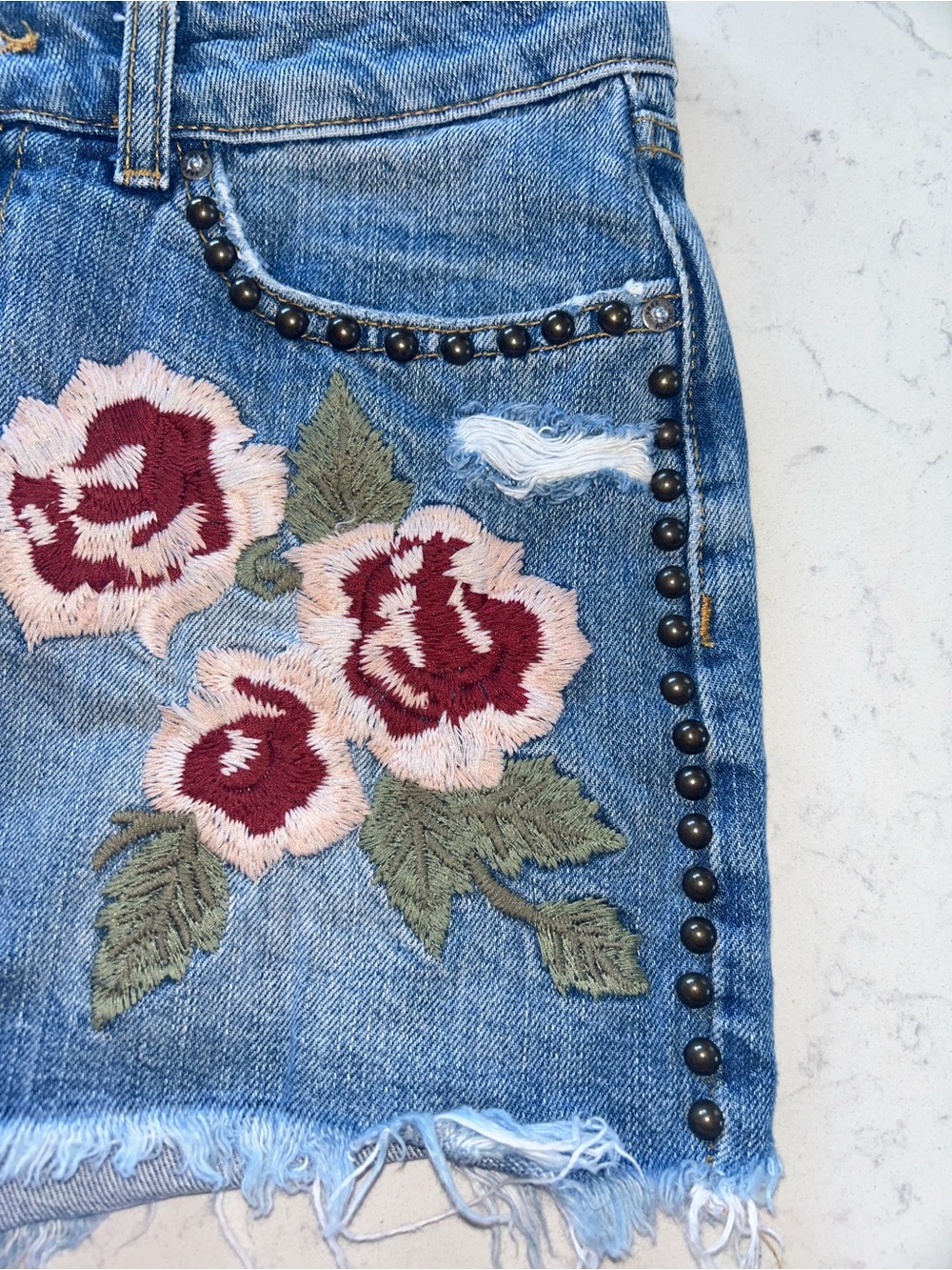 Free People Wild Rose Embroidered Studded Denim Mini Skirt - Picture 7 of 16